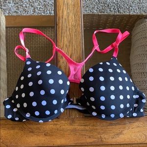 XOXO Black&White Polkadot Bra with Hot Pink Straps